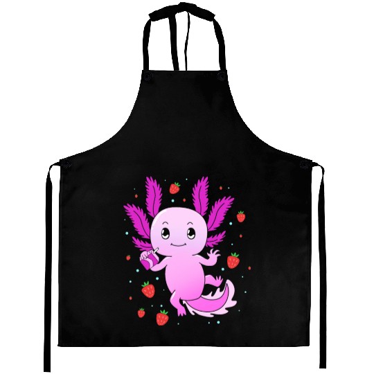 Pastel Gothic Aesthetic Axolotl Strawberry Milk Aprons