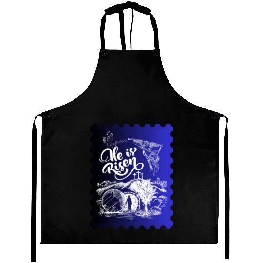 He Is Risen. Angel and singing; Classic drawing Aprons