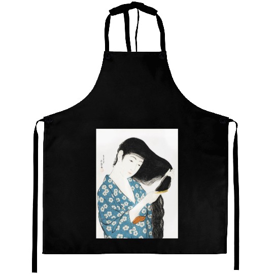Japanese Woman Kimono Hair Ukiyoe art Aprons