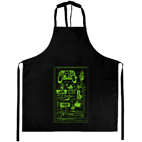 Neon Green Video Game Controller Blueprint Aprons