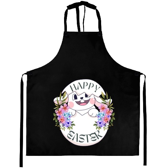 Happy Easter Bunny with Flowers Aprons