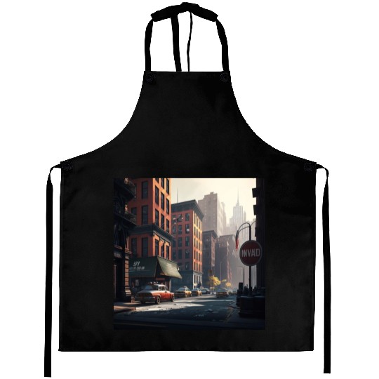 New York City Art Iconic Place Drawing Canvas Aprons