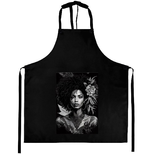 Black-and-White Afrocentric Art Aprons