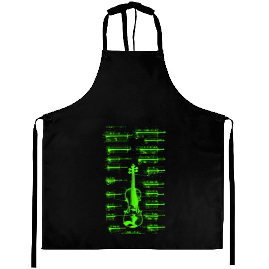 Green Da Vinci Violin Instrument Blueprint Aprons