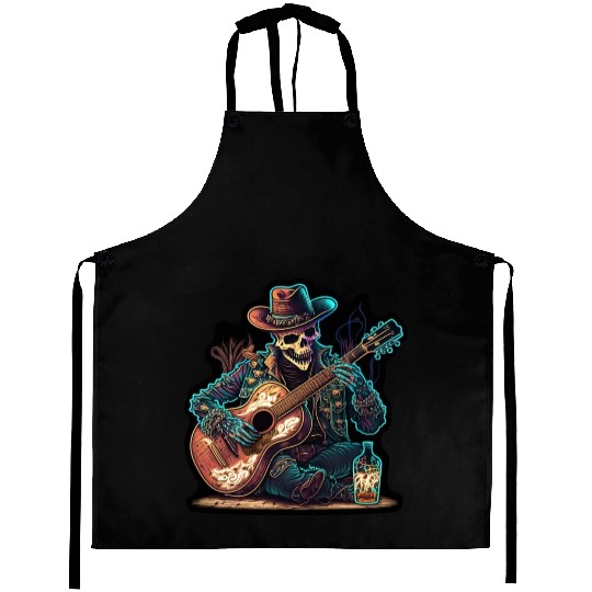 cowboy skeleton play guitar Aprons