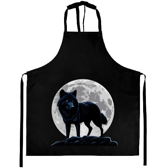 Wolf howling at the moon graphic Aprons