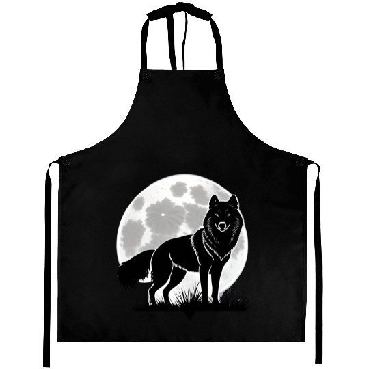 Wolf howling at the moon graphic Aprons