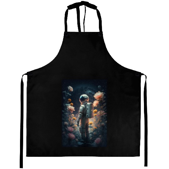 Astronaut Gazing at Stars Surreal Sci-Fi Universe Aprons