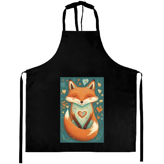 fox forest animals love heart nature animal kid Aprons