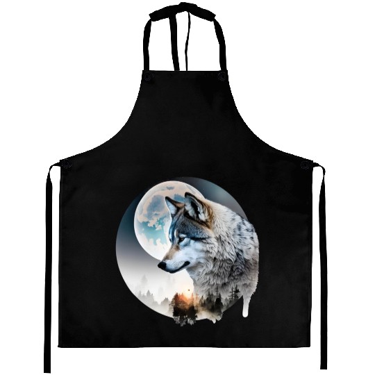 Wolf Moonlight Forest Wild Werewolf Watercolor 3 Aprons