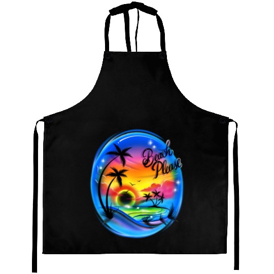 Beach Please Airbrush Colorful Aprons