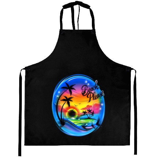 Beach Please Airbrush Colorful Aprons