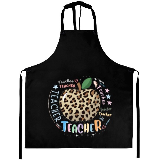 Teacher Typography Leopard Back to School Aprons
