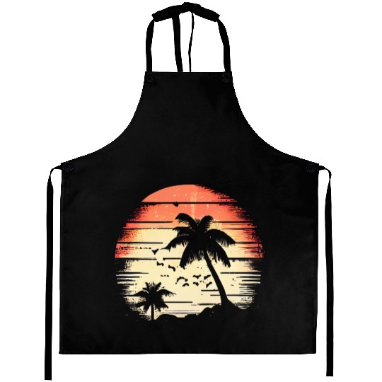 Vintage Retro Sunset Watercolor Beach Vacation 3 Aprons