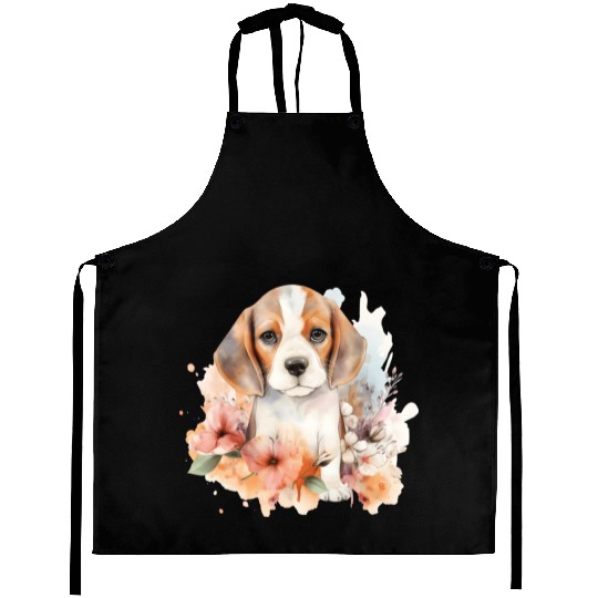 Beagle Puppy Dog Watercolor Floral Aprons
