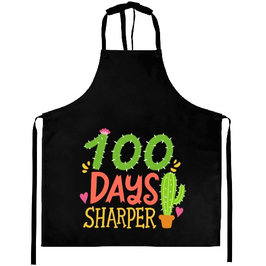 100 Days Of School Student Teacher Cactus Aprons