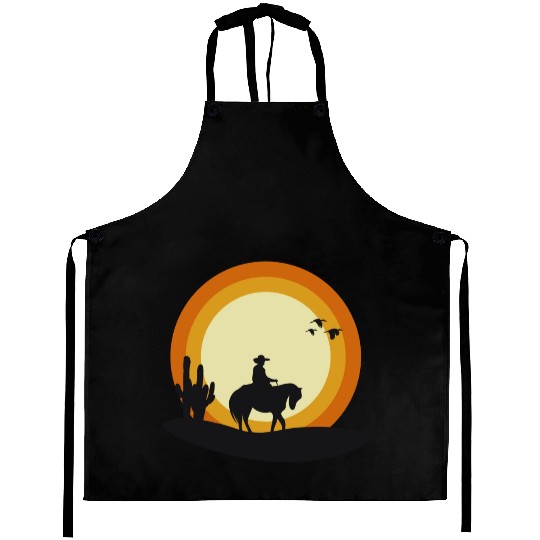 sunset cowboy Aprons
