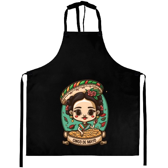 Frida Kahlo & Tacos Funny Cinco De Mayo Mexican Aprons