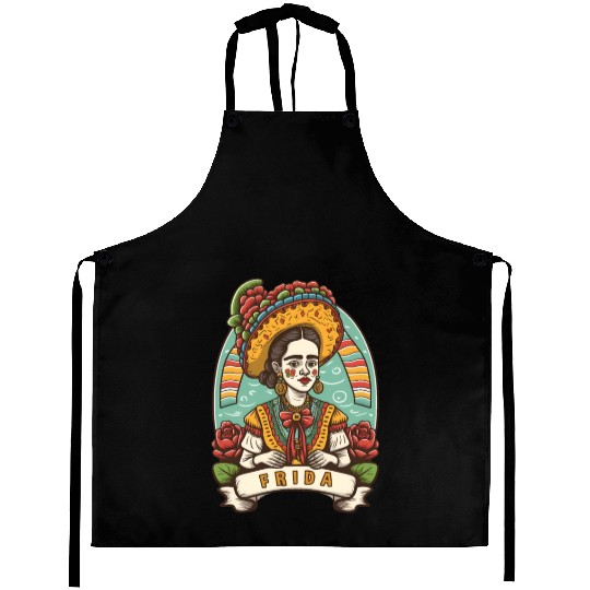Frida Kahlo Floral Portrait Funny Cinco De Mayo Aprons