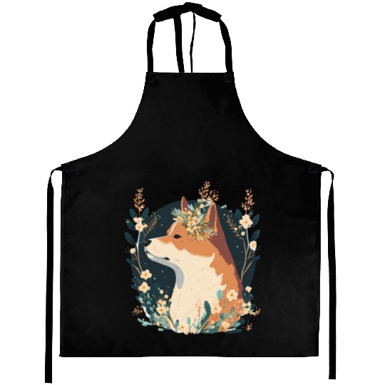Cute Shiba Inu Flower Crown Pet Dog Breed Puppy Wa Aprons