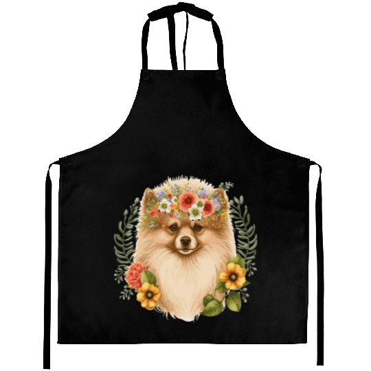 Cute Pomeranian Pom Flower Crown Pet Dog Breed Flo Aprons