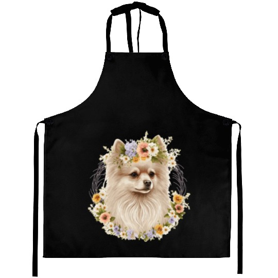 Cute Pomeranian Pom Flower Crown Pet Dog Breed Flo Aprons