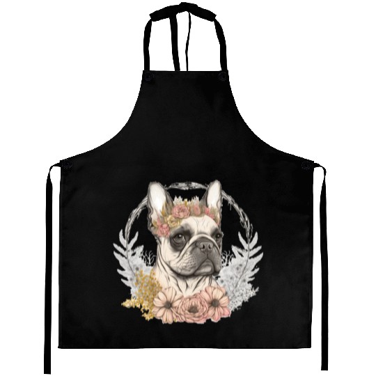 Cute French Bulldog Frenchie Flower Crown Pet Dog Aprons