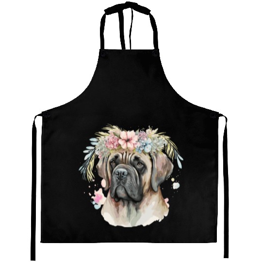 Cute English Mastiff Flower Crown Pet Dog Breed Fl Aprons