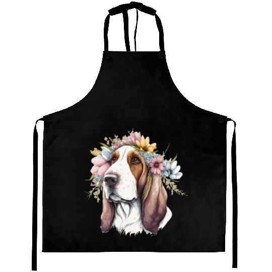 Cute Basset Hound Flower Crown Pet Dog Breed Flora Aprons