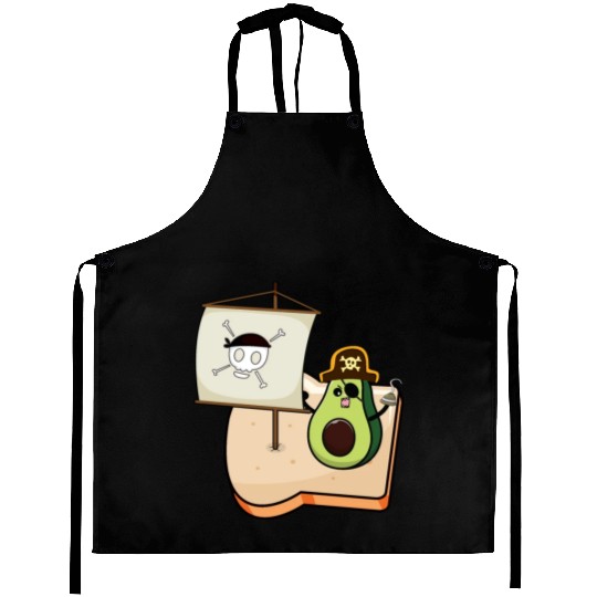 Funny avocado pirate sailing on a toast bread Aprons