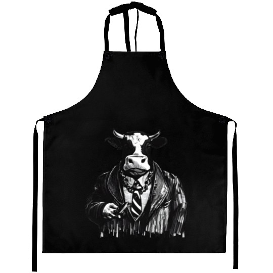 COW MOBSTER COW AS MOB BOSS COW A NOSTRA Aprons
