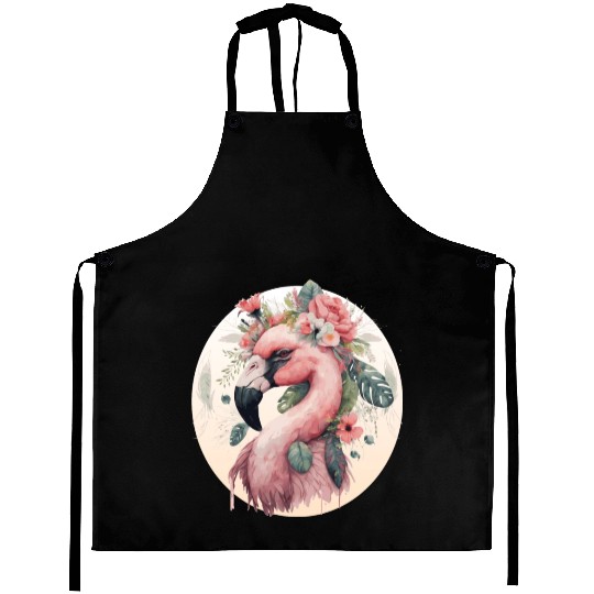 Pink Flamingo Exotic Bird Flower Crown Floral Trop Aprons