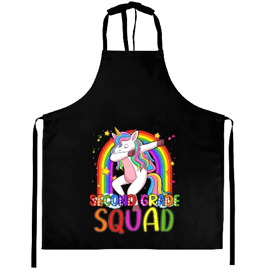 2nd Grade Squad Dabbing Unicorn Rainbow Back Aprons