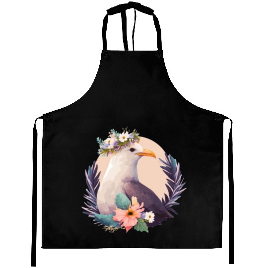 Cute Seagull Bird Flower Crown Floral Birds Aprons