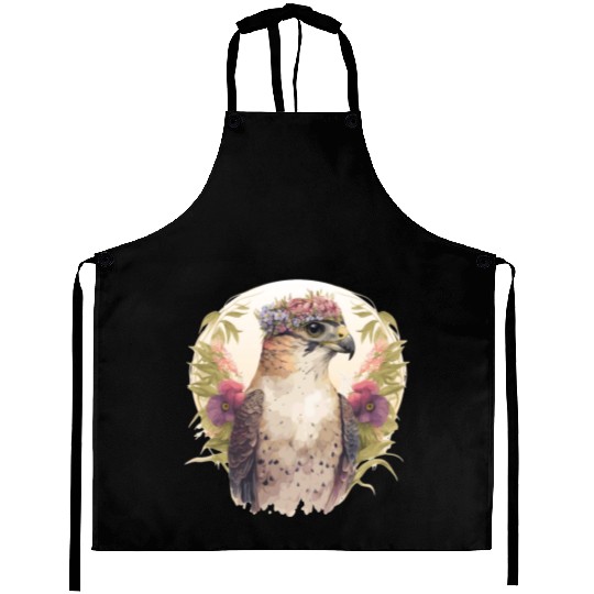 Watercolor Falcon Birds Of Prey Flower Crown Flora Aprons