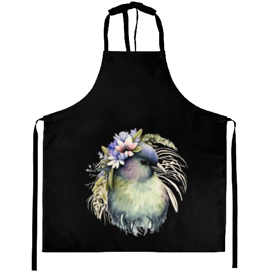 Cute Kiwi Bird Flower Crown Floral Exotic Birds Aprons