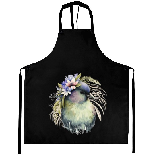 Cute Kiwi Bird Flower Crown Floral Exotic Birds Aprons