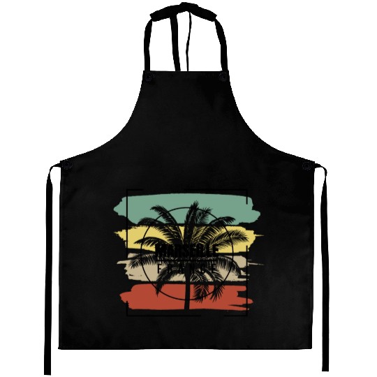 Marseille France Palm Tree Retro Artistic Aprons