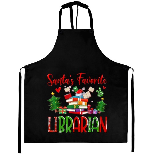 Santas Favorite Librarian Cute Book Lover Christma Aprons