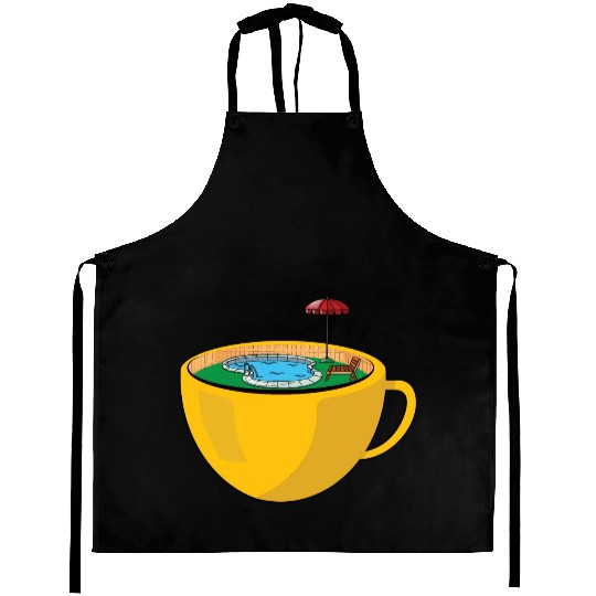 Swimming pool on a coffee cup Aprons
