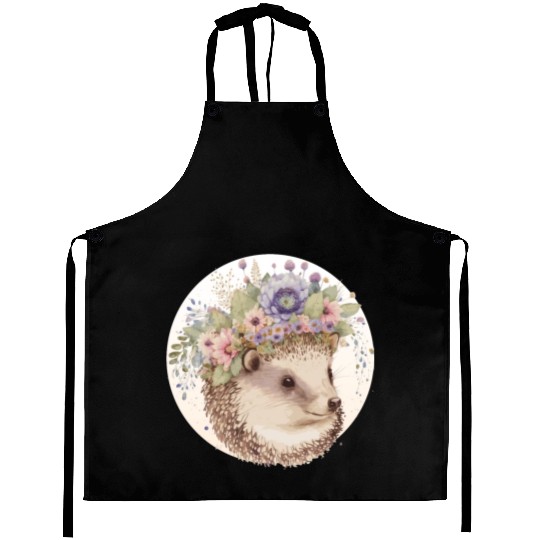 Cute Watercolor Hedgehog Flower Crown Animal Lover Aprons
