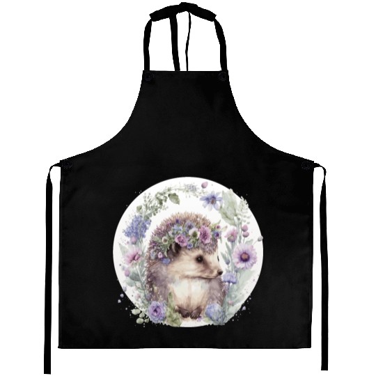 Cute Hedgehog Flower Crown Floral Animal Lovers Aprons