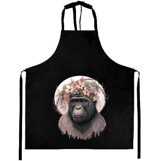 Floral Gorilla Flower Crown Monkey Lover Aprons