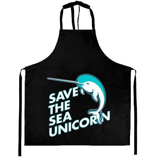 Funny Save the Sea Unicorn Narwhal Aprons