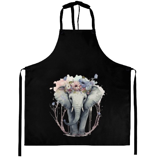 Cute Elephant Flower Crown Floral Boho Aesthetic Aprons