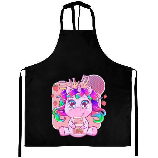 Funny Kawaii Unicorn Strawberry Milk Shake Aprons