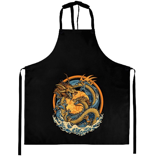 Vintage Japanese Dragon Sun Tattoo Design 1 Aprons