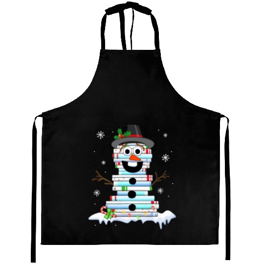 snowman book stack librarian book lover christmas Aprons