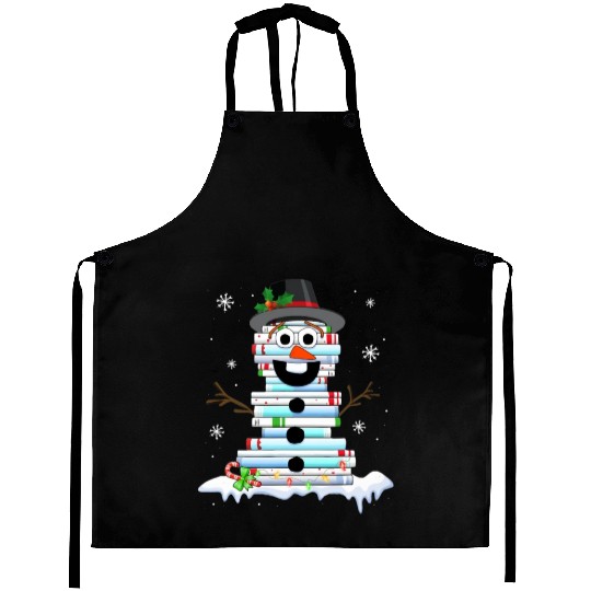 snowman book stack librarian book lover christmas Aprons
