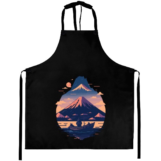Serene Mount Fuji Sunset Peaceful River Scenery Aprons